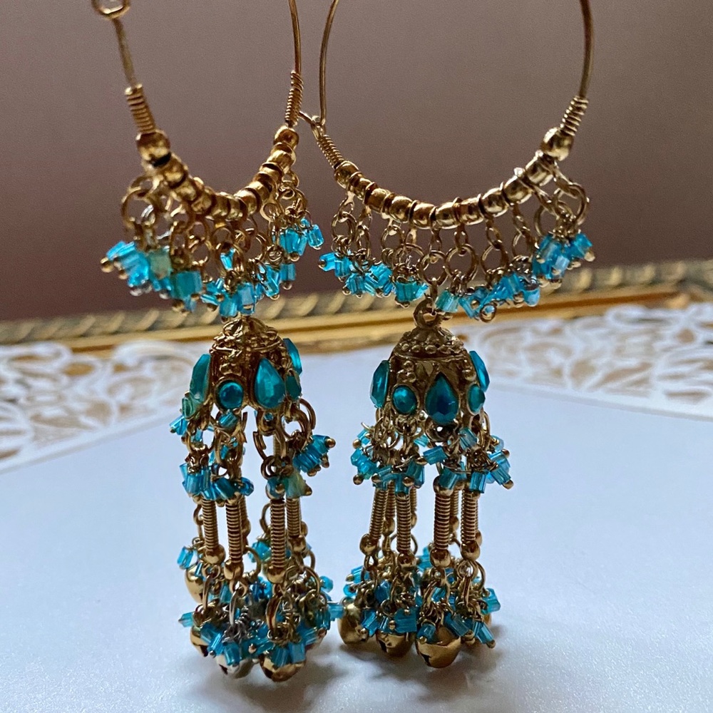 Turquoise & Gold Hoop Earrings
